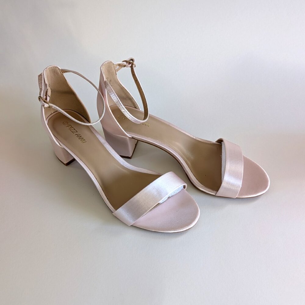 Satin Sandals, Dress Shoes, Prom Shoes, Blush Pink Sandals, 2 inch heel size 8.5